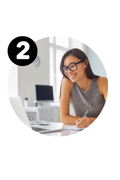 happy person working at computer